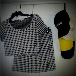 Black & White Houndstooth Top and Skirt Set